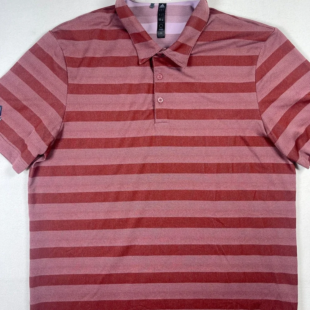 Adidas Polo Shirt Men's Large Red‎ Striped Logo Short Sleeve Performance Golf